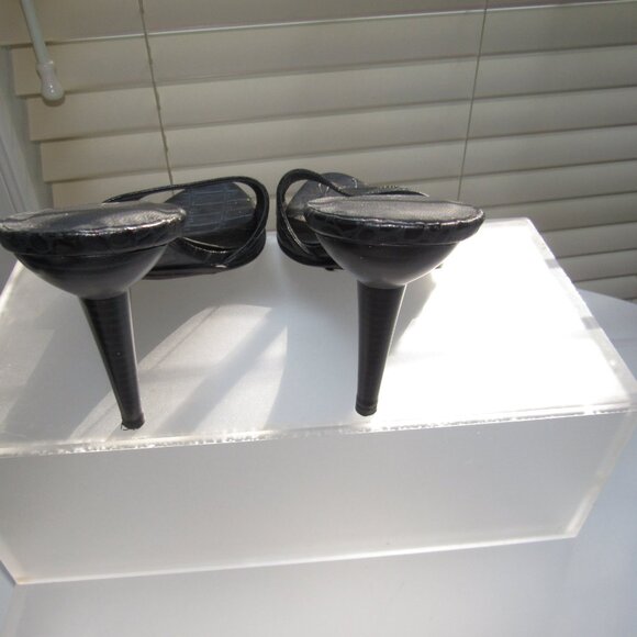 Bebe Black Croc-Embossed Slip-On Stiletto Heels | Sexy Minimalist Mules Size 9M - Picture 4 of 7